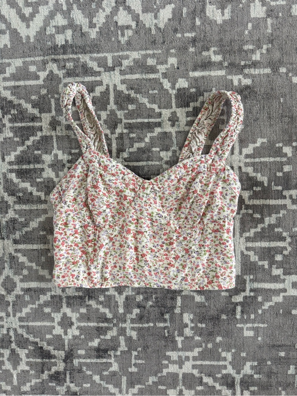 Japna Cream Floral Smocked Tank with Pastel Accents